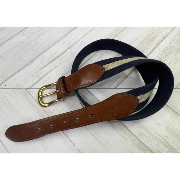 Coach Other - Coach Leather Twill Belt Mens Size 32" Navy Blue Beige Stripe Preppy Career 3880
